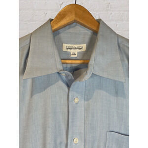 Joseph & Feiss 17 1/2 Mens Blue White Chevron Pattern Button Dress Shirt